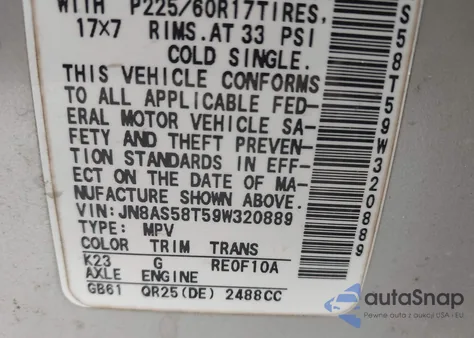 2009 Nissan Rogue Sl из США, поврежденный, VIN JN8AS58T59W320889